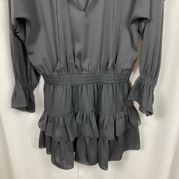 Misa Los Angeles Black Long Sleeve Amalya Ruffle Mini Dress Sz.S - Picture 8 of 16